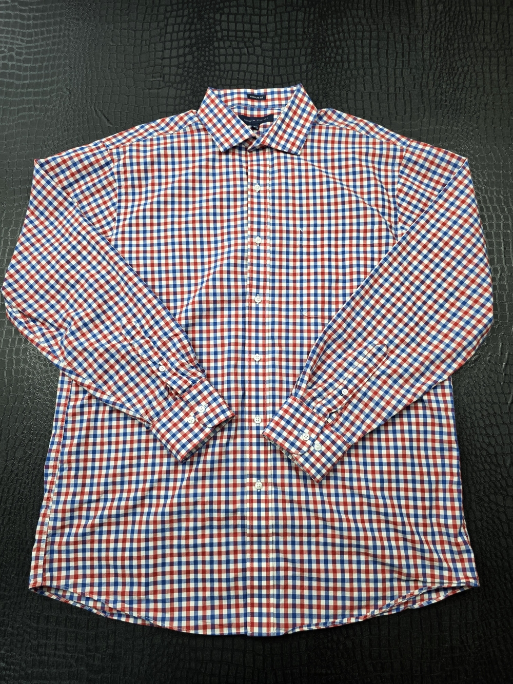 Tommy Hilfiger Red, Blue & White Gingham Button-Up Shirt Size 16.5 Large